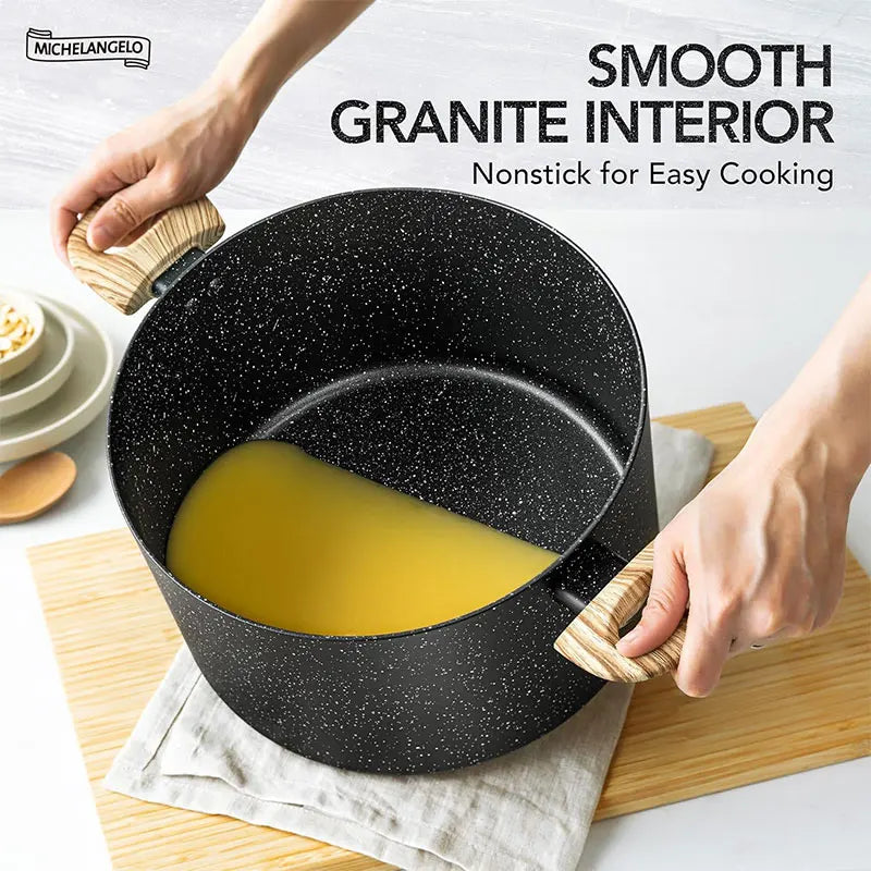 MICHELANGELO 5 Qt Nonstick Granite Stock Pot with Glass Lid Nonstick Stock Pot Axl