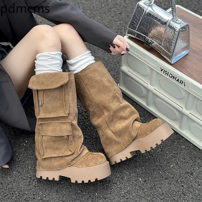 Women's Retro Mid-Calf Motorcycle Boots – Square Heel Zip Mid-Calf Boots Axl