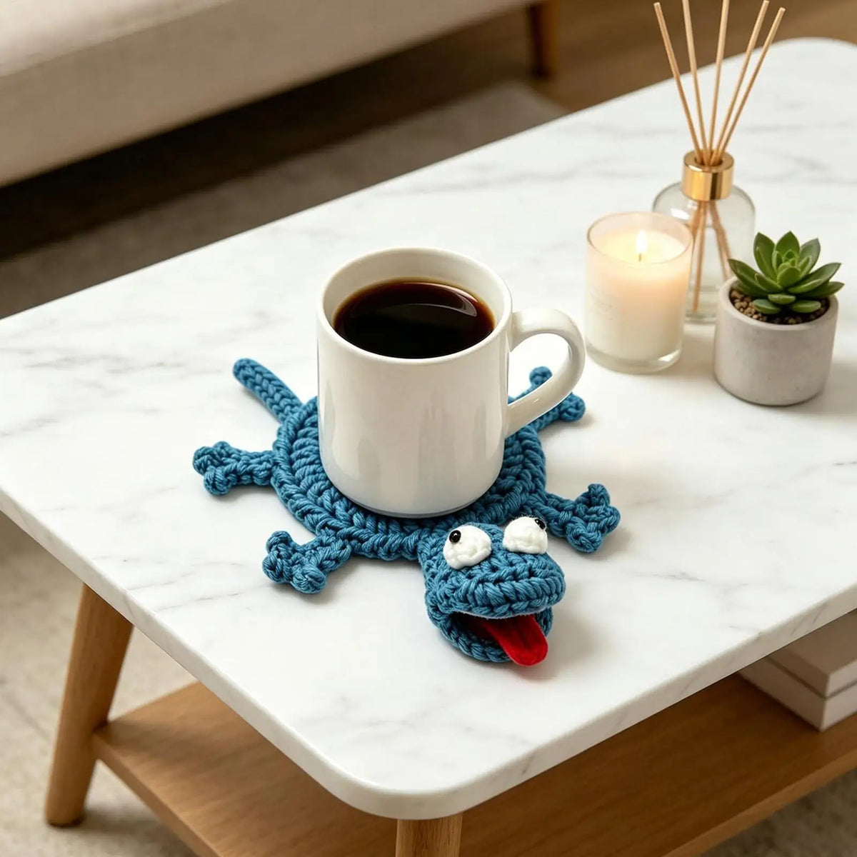 Crochet Lizard Coaster – Funny Animal Cotton Drink Mat Gift Crochet Coaster Axl