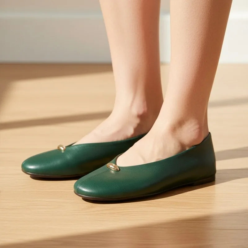 Women's Vintage Ballet Flats – Soft Sole Metal Detail Slip-On Ballet Flats Axl