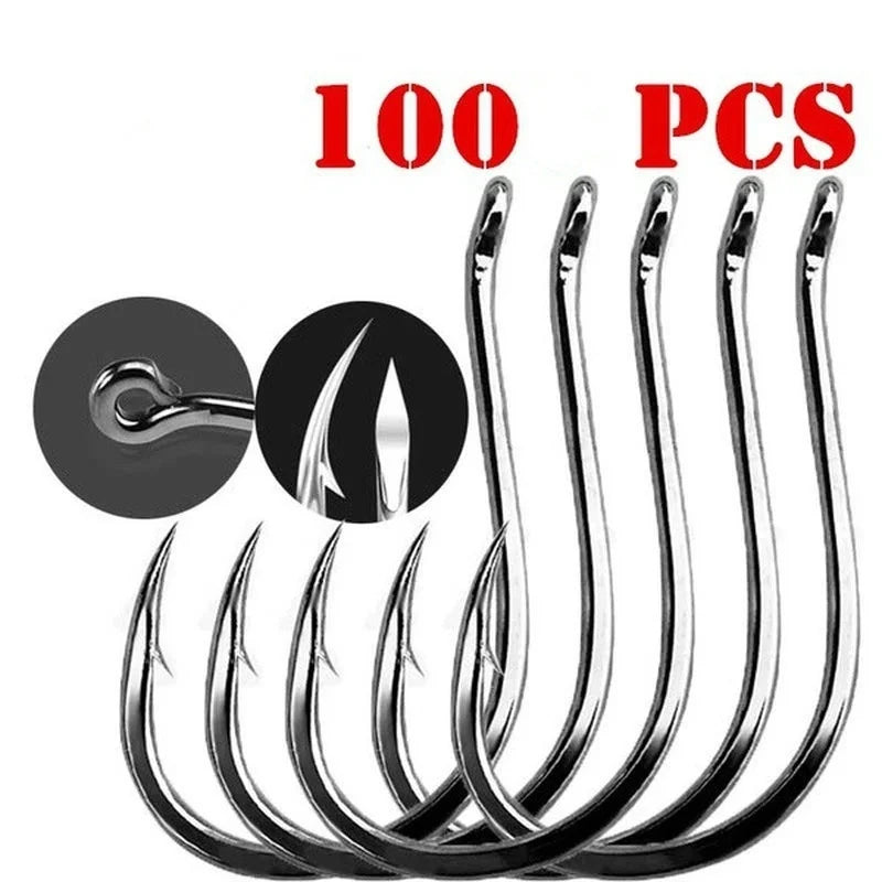 100-Pack Circle Barbed Fishing Hooks – Sizes #3–#12 Steel Fishing Hooks Set Axl 8