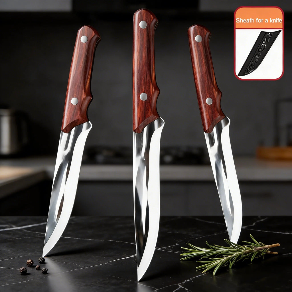 Forged Stainless Steel Chef Boning Knife – Professional Kitchen Chef Knife Axl 3pcs