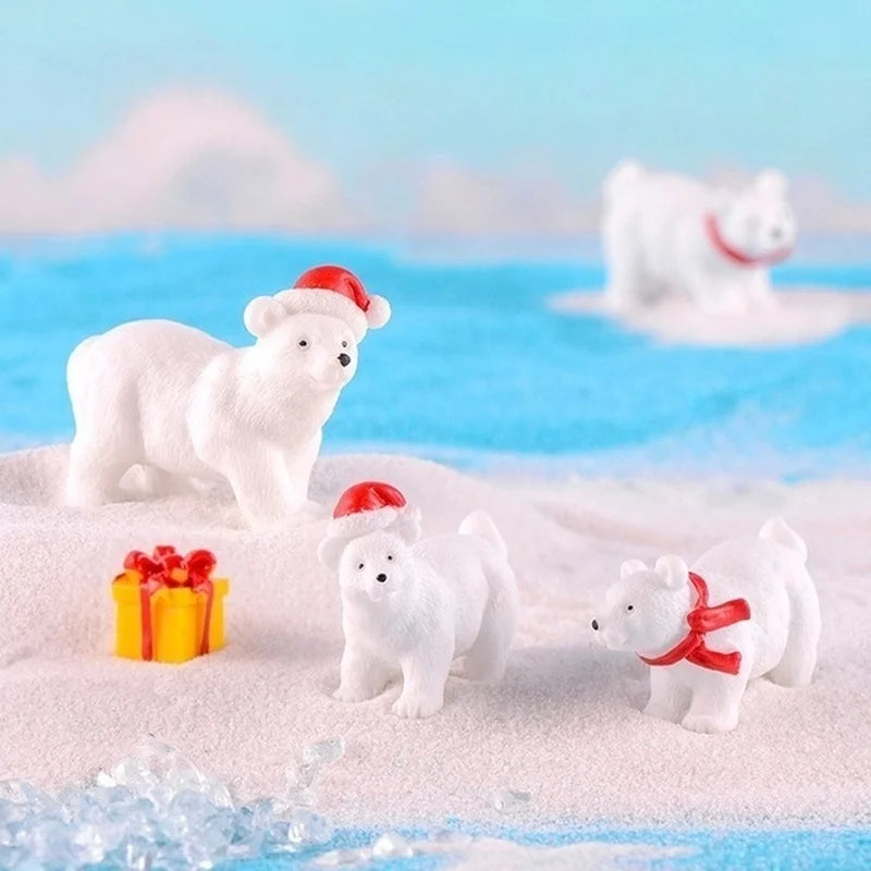 Miniature Polar Bear Figurines Set of 3 – Christmas Snow Decor Miniature Figurine Set Axl