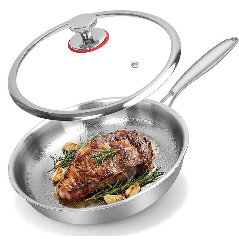 3-Layer Hammered Stainless Steel Frying Pan with Lid | PGY Stainless Steel Frying Pan Axl