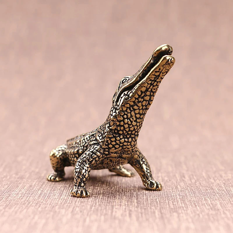 Antique Bronze Crocodile Brass Miniature Figurine | Alligator Statue Miniature Figurine Axl