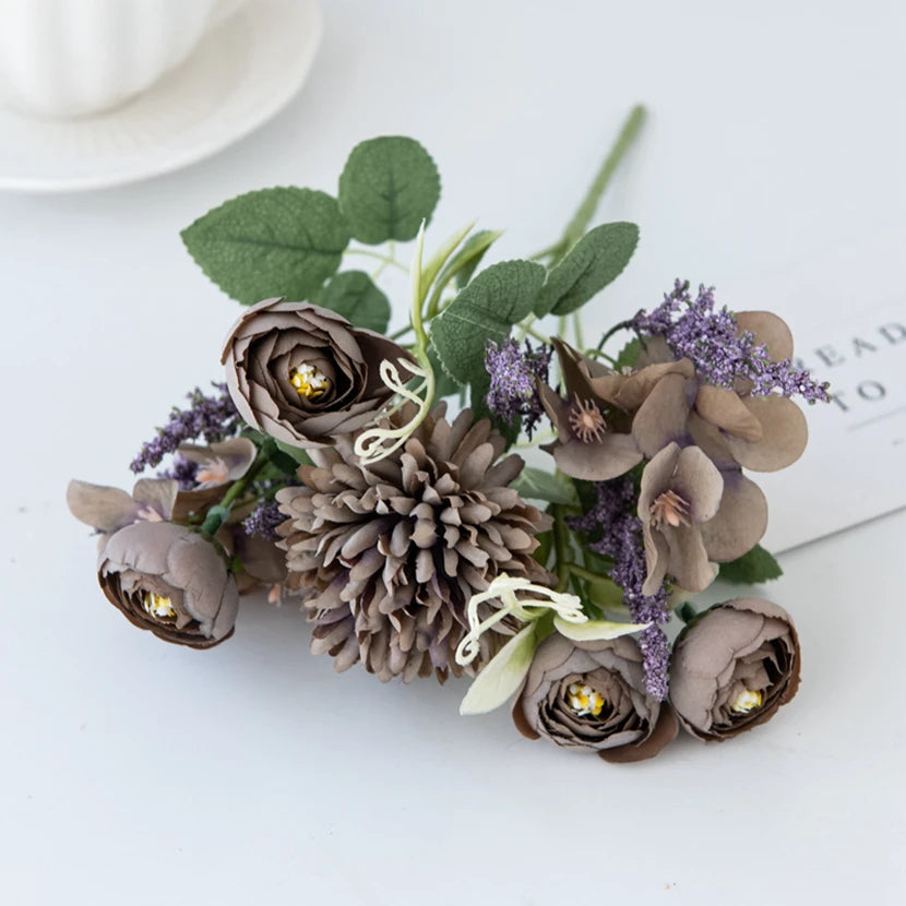 Silk Hydrangea Rose Bud Artificial Flowers – Wedding & Home Décor Artificial Silk Flowers Axl GRAY 4 pcs