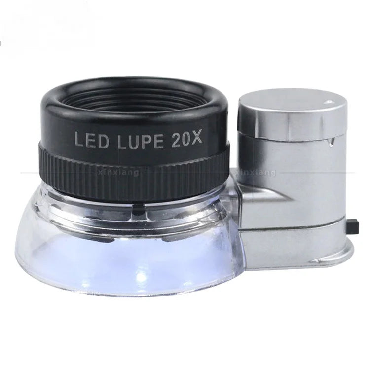 20X LED Magnifier – Optical Glass Loupe with 6 LED Lights Jeweler Magnifier Loupe Axl 20x