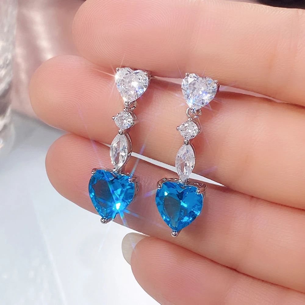 Huitan Heart CZ Drop Earrings – Sparkling Fashion Jewelry CZ Drop Earrings Axl E1735
