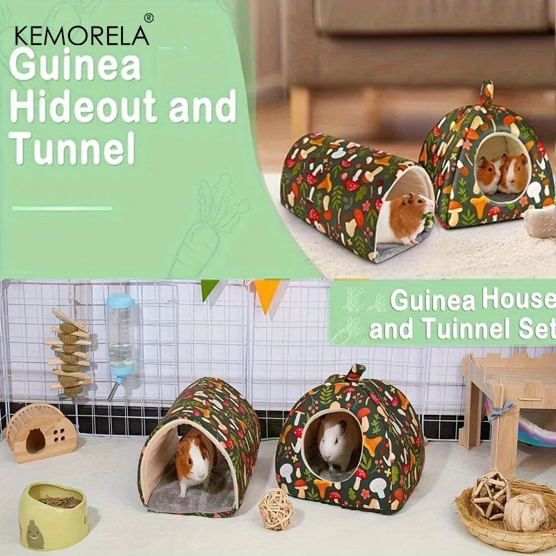 2-Piece Glitter Guinea Pig Hideout & Tunnel | Washable Pet Bed Small Pet Hideout Set Axl