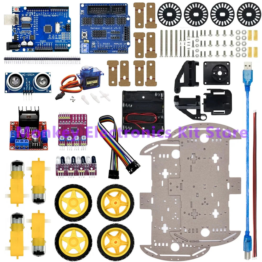 4WD Smart Robot Car Chassis Kit with Speed Encoder for Arduino Robot Car Kit Axl 4WD Full Kit