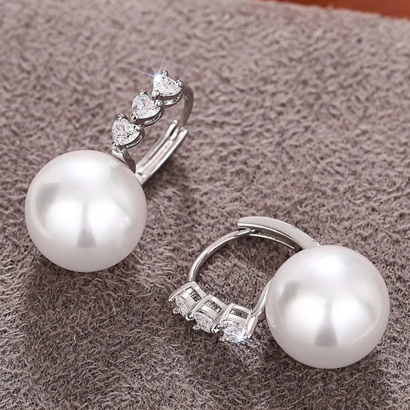 Huitan Bridal Pearl Drop Earrings – Heart CZ Silver Tone Bridal Drop Earrings Axl