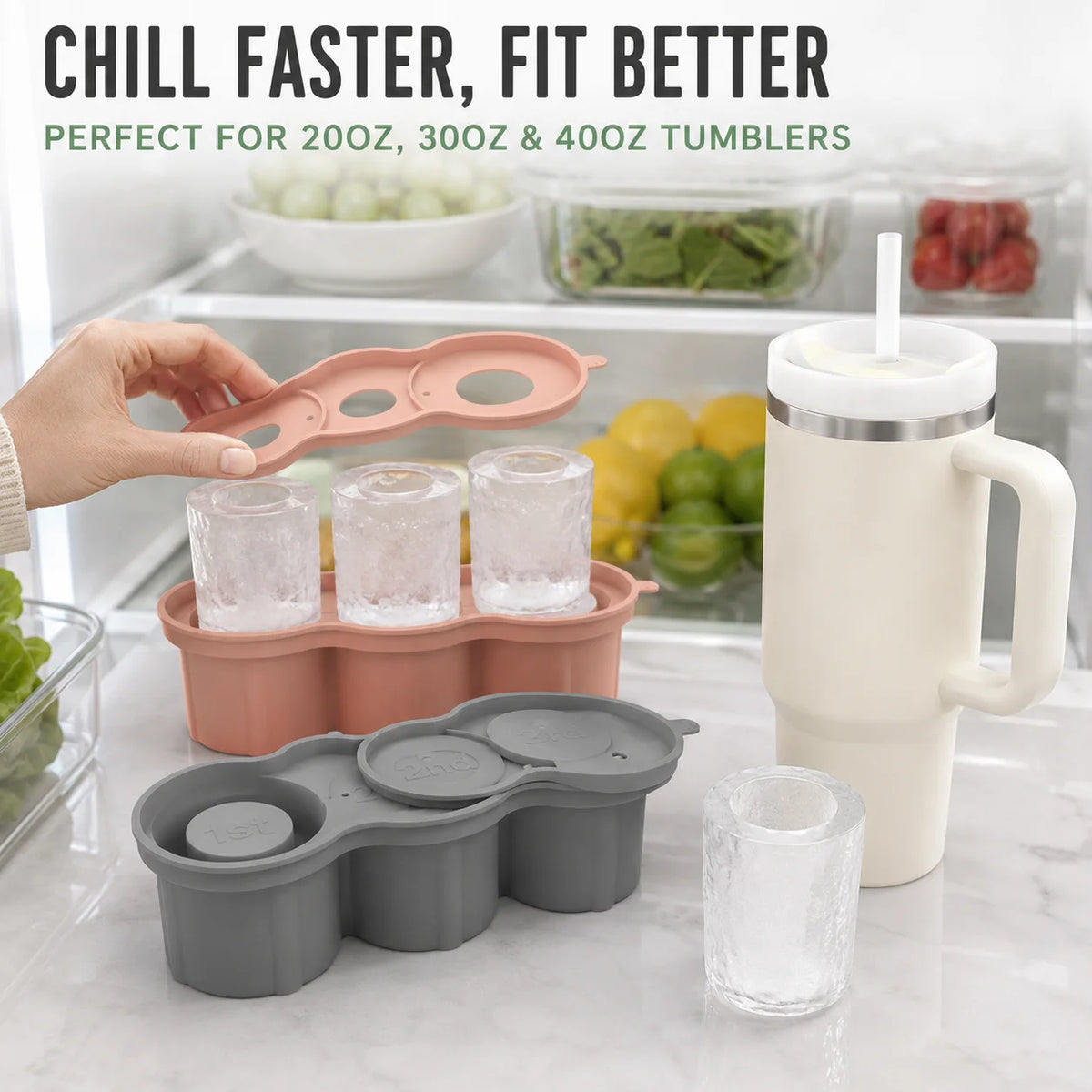 Silicone Ice Tray with Lid – Fits Stanley 40oz 30oz Tumbler Silicone Ice Mold Axl