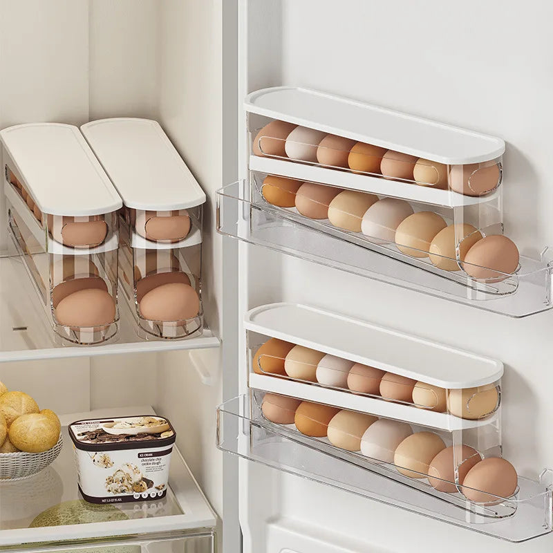 Auto-Rotating Clear Egg Holder – 2-Layer Fridge Organizer Egg Fridge Organizer Axl