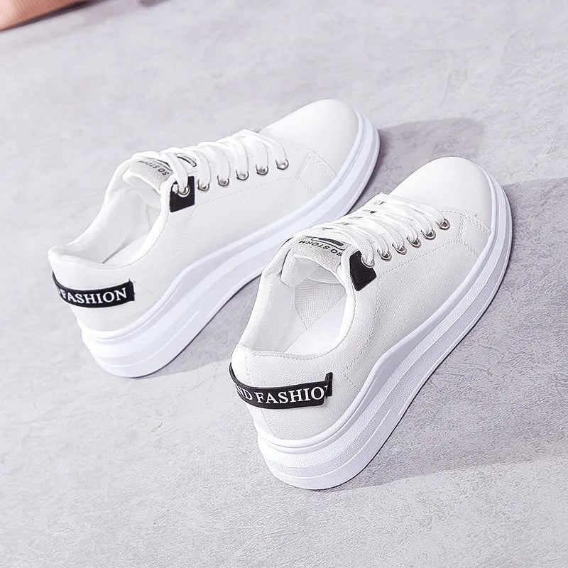 YBQJOO Women's Low-Cut Casual Non-Slip White Sneakers Women's Casual Sneakers Axl White Black 37
