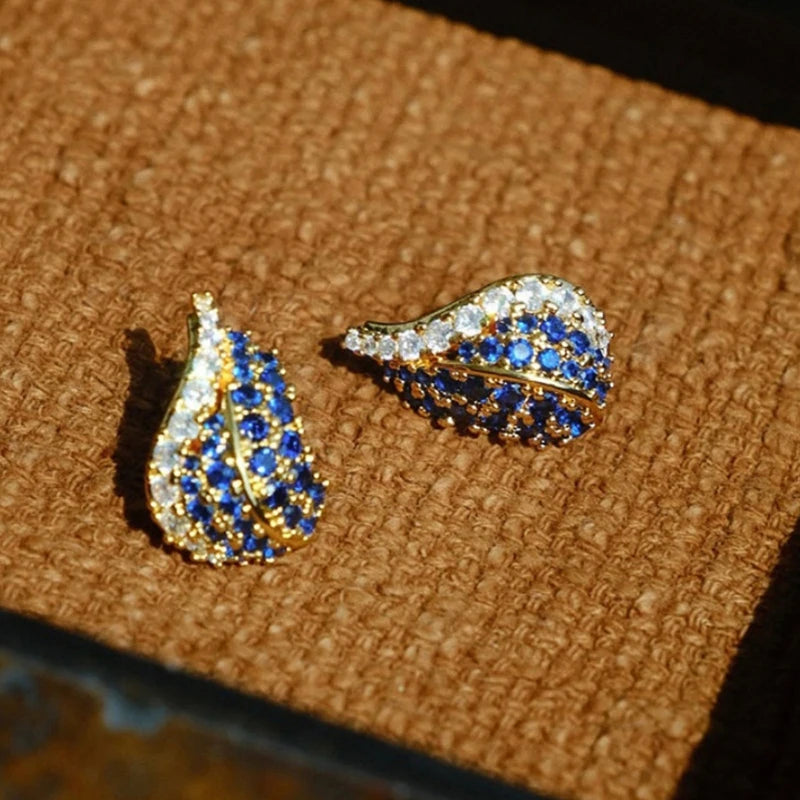 Huitan Teardrop CZ Stud Earrings – Gold Tone Blue & White Stud Earrings Axl