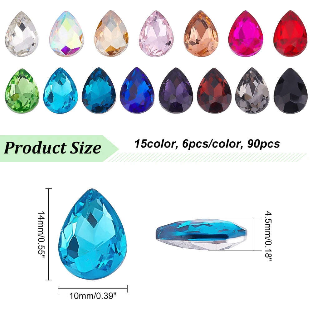 94 Pcs Teardrop Glass Rhinestones – 6 Sizes, Pointed Back Gems Craft Rhinestone Set Axl AECH04-00214