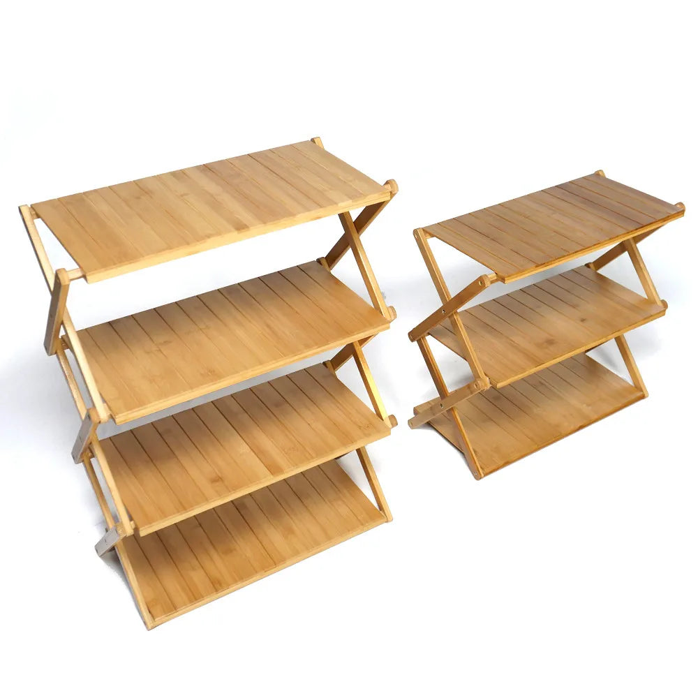 Bamboo Foldable Camping Shelf – 3–4 Tier Portable Storage Rack Foldable Bamboo Shelf Axl