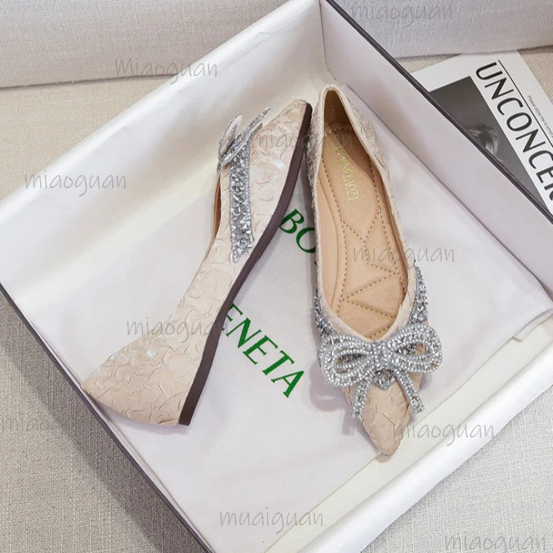 Rhinestone Bow Ballet Flats – Pointed Toe Crystal Women's Shoes Ballet Flats Axl