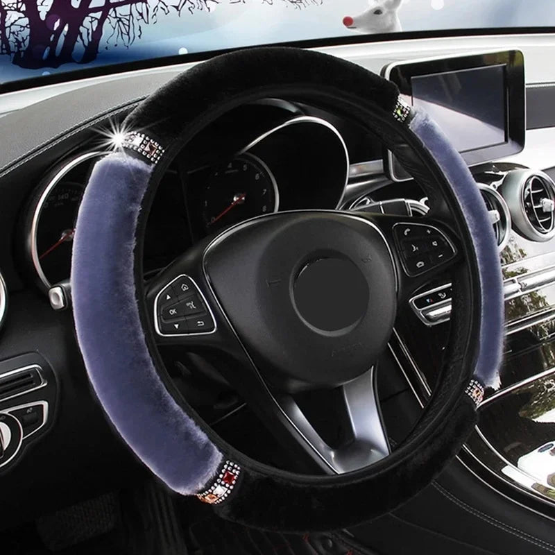 Plush Steering Wheel, Gear Shift & Handbrake Cover Set Steering Wheel Cover Axl GRAY