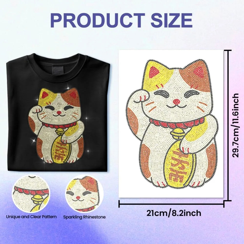 Maneki Neko Rhinestone Iron-On Transfer Sheet | 29.7x21cm Rhinestone Iron-On Transfer Axl