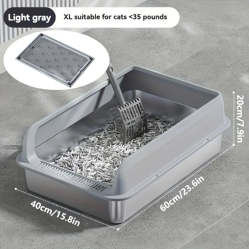 KEMORELA XL Stainless Steel Cat Litter Box with Lid | Enclosed Cat Litter Box Axl Light Grey 60CM