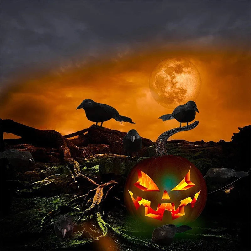 5-Pack Feathered Artificial Black Crows – Halloween Decor Halloween Crow Decor Axl