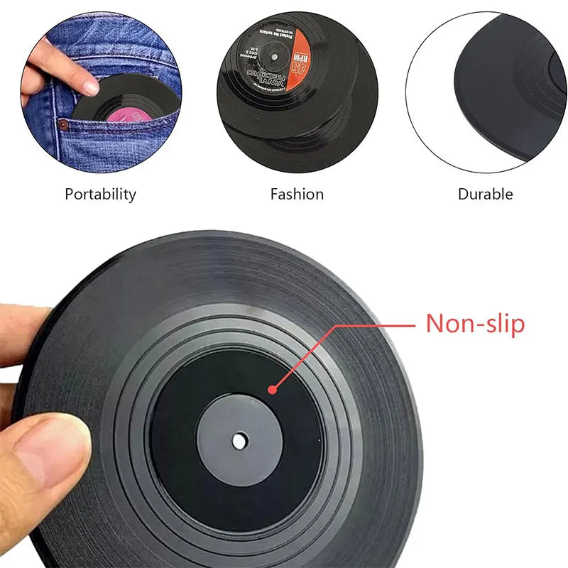 6-Piece Vinyl Record Coasters Set – Retro Non-Slip Drink Coasters Drink Coasters Set Axl