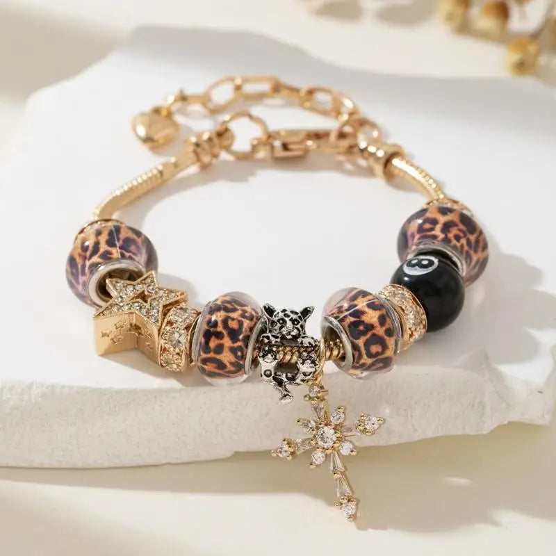 Leopard Print Starry Night Beaded Bracelet – Women's Luxury Beaded Bracelet Axl