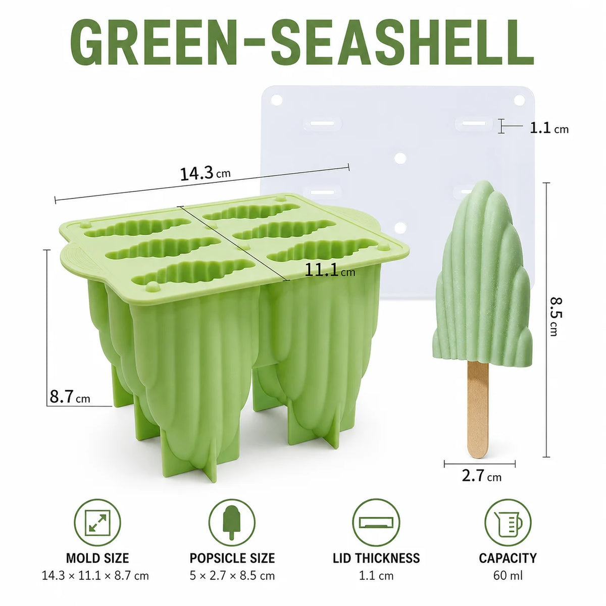 Silicone Popsicle Molds – 3D Spiral & Shell Ice Pop Maker Ice Pop Mold Axl Green-Seashell