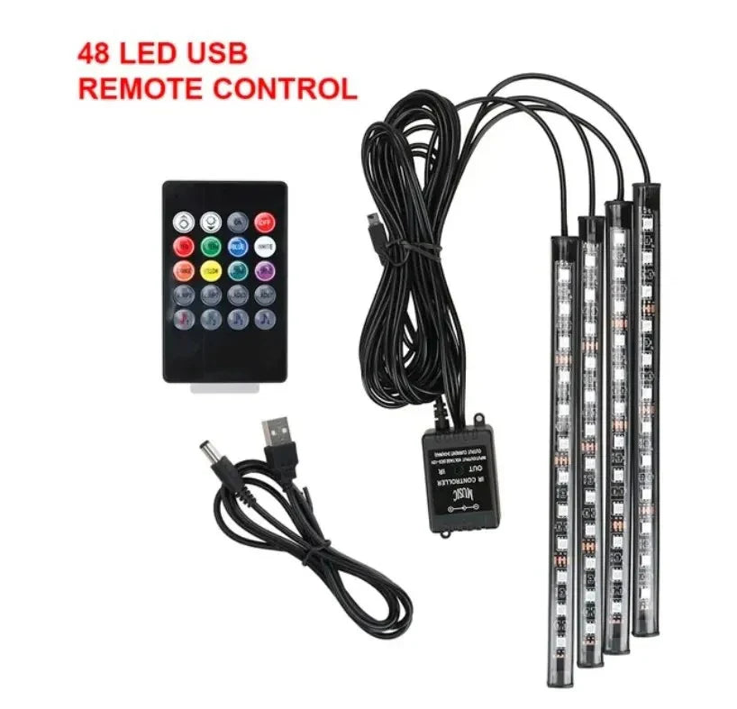 Car RGB LED Interior Ambient Light Strip Kit – 8 Colors 4 PCS Car LED Light Strip Axl 48LED Cigar Lighter