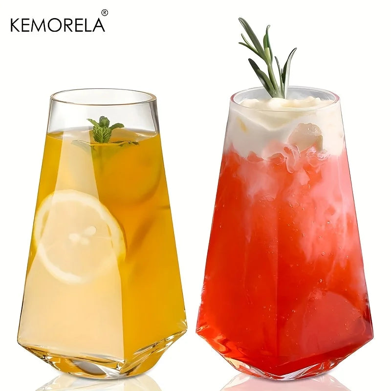 KEMORELA 500ml Geometric Highball Crystal Glasses – 1 or 2 Pack Highball Glass Set Axl 2PCS 500ml