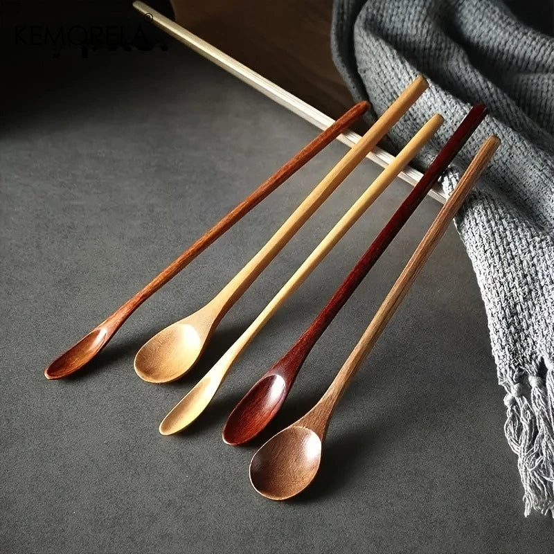 5-Pack Natural Wooden Dessert Spoons – 7.8" Long Handle Wooden Dessert Spoons Axl