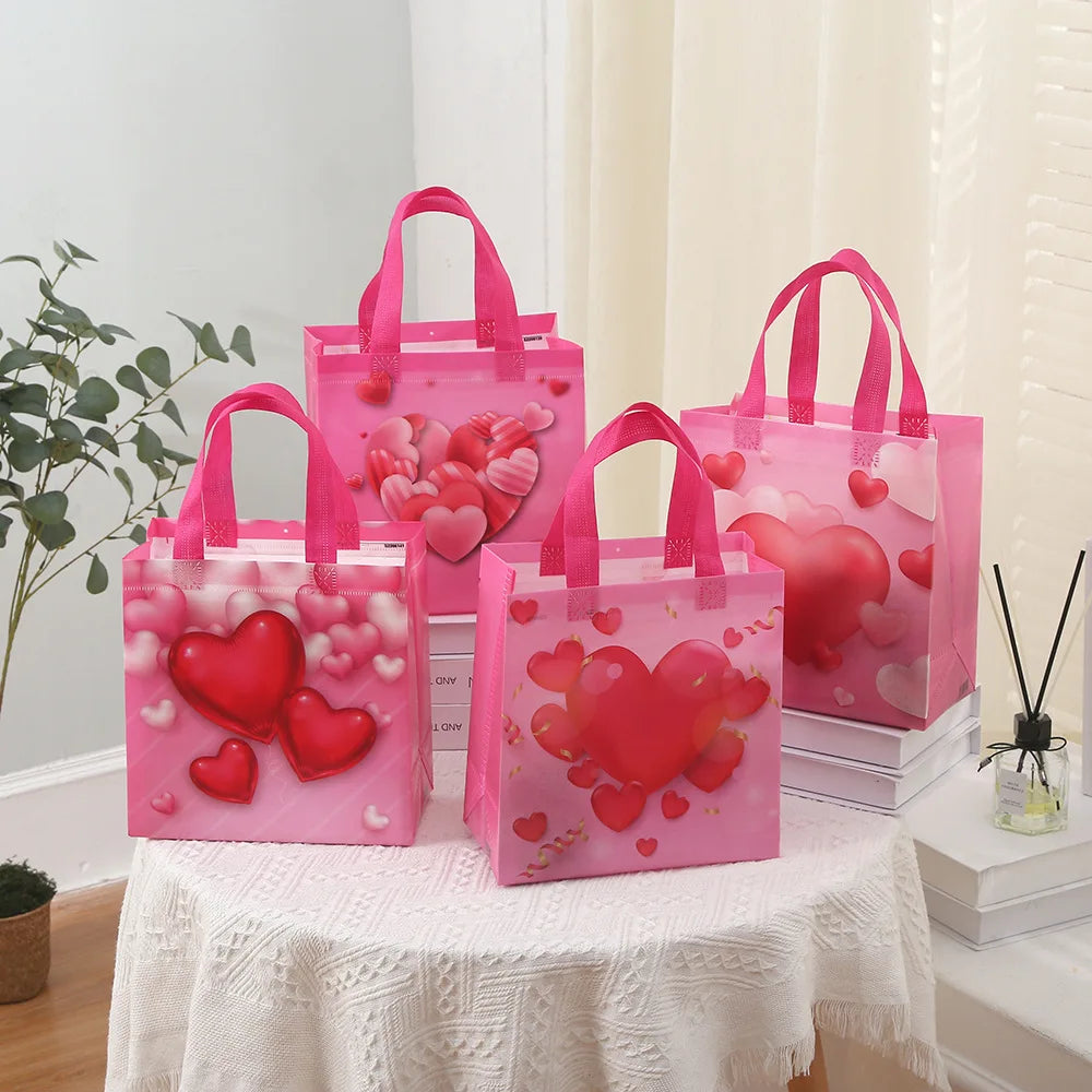 Pink Heart Non-Woven Tote Bags – 8pc Reusable Gift Bags Reusable Gift Bags Axl