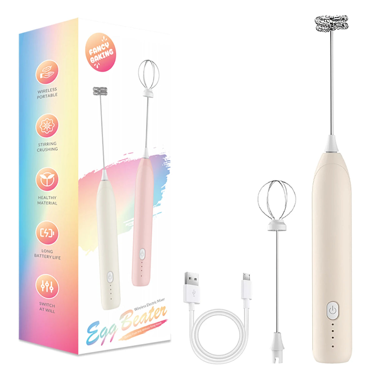 ONEKA Handheld Milk Frother – Electric Foam Maker & Whisk Handheld Milk Frother Axl Beige