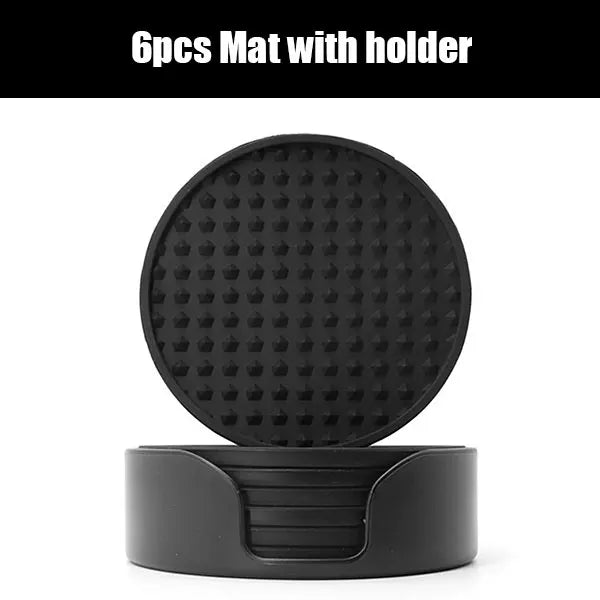 Silicone Drink Coasters with Holder 6/7 Pcs – Non-Slip Set Drink Coaster Set Axl 7pcs Black set 10x10cm