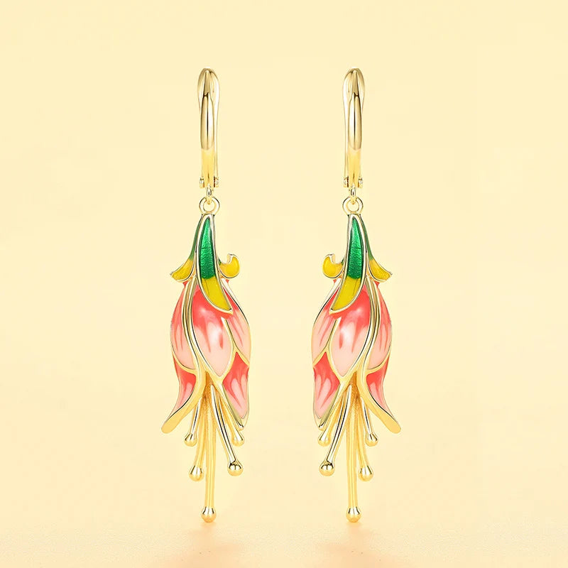 Huitan Pink Tulip Enamel Drop Earrings | Women's Fashion Jewelry Enamel Drop Earrings Axl