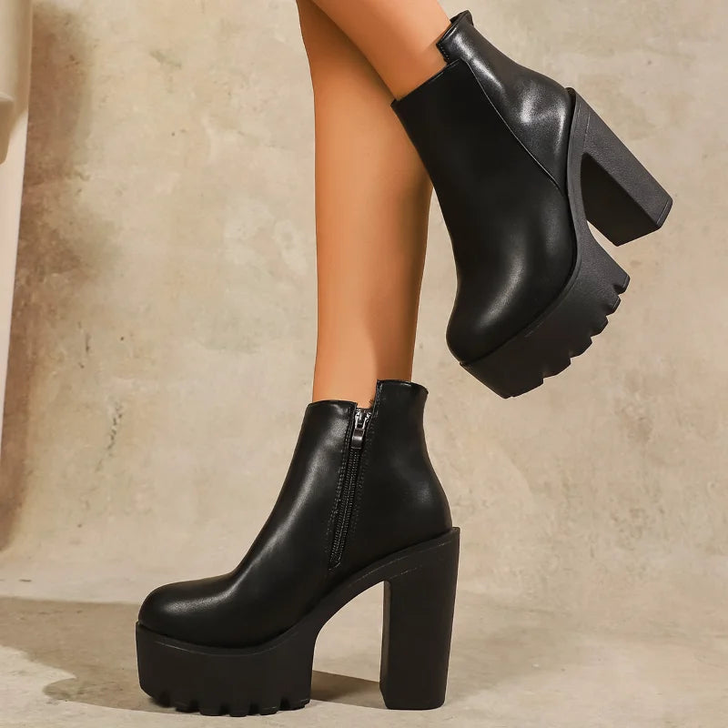 UXST Women's Platform Ankle Boots – Super High Square Heel Platform Ankle Boots Axl