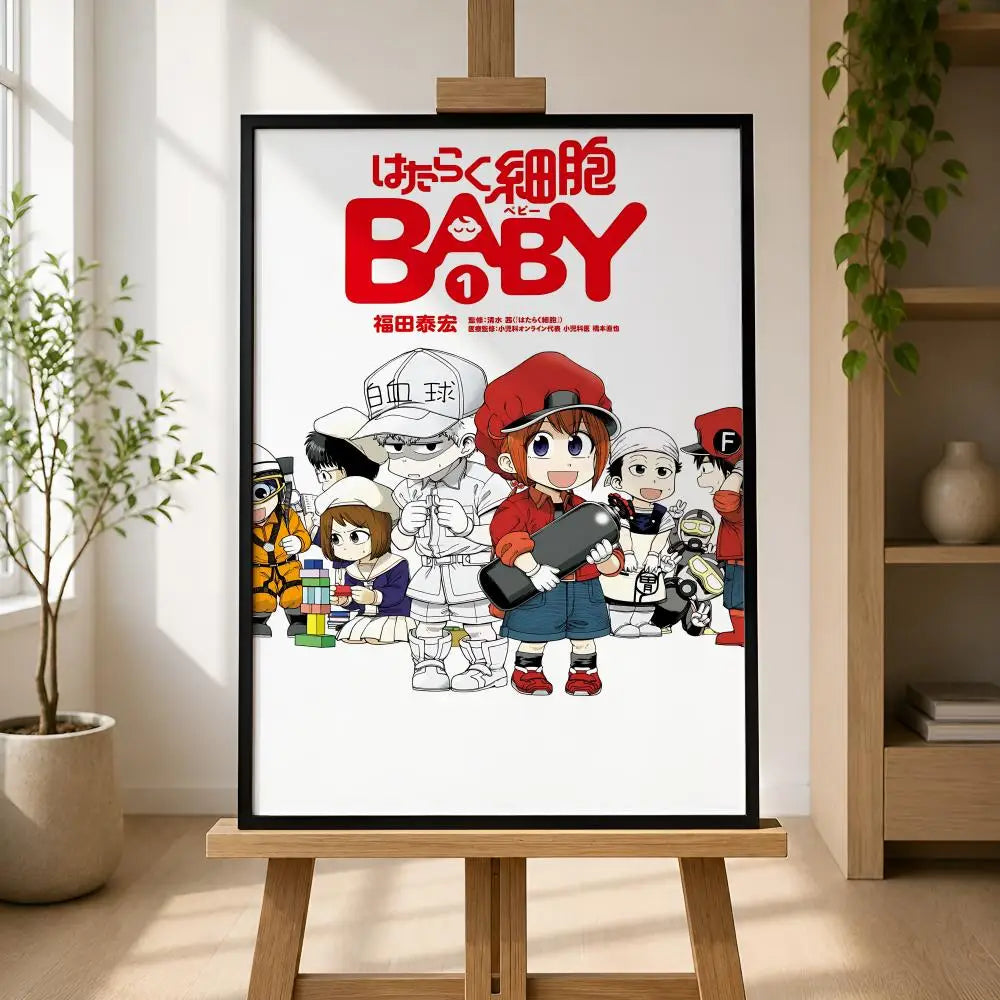Hataraku Saibou Anime Poster – Waterproof Self-Adhesive Wall Art Anime Wall Poster Axl