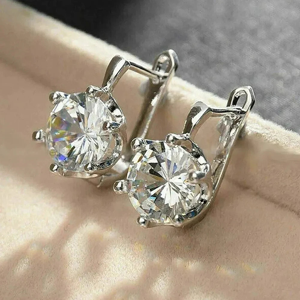 Huitan U-Shape Hoop Earrings – Silver Cubic Zirconia Women Hoop Earrings Axl