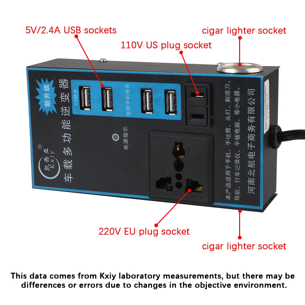 200W Car Power Inverter DC 12V/24V to AC 110V/220V 8-Port Car Power Inverter Axl