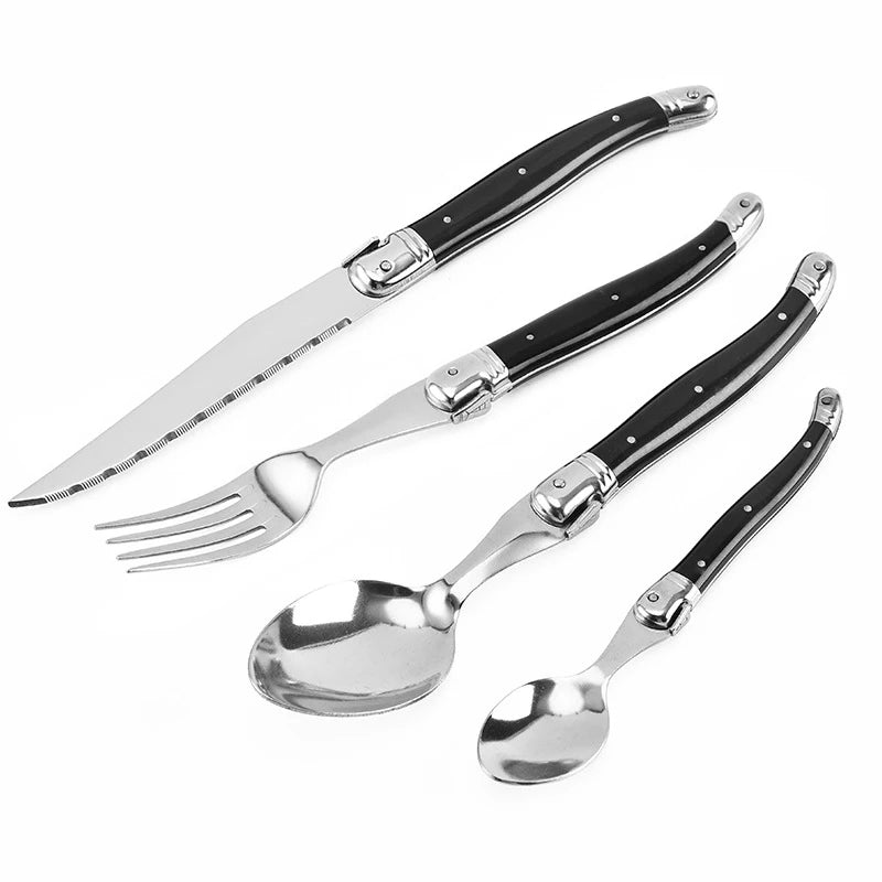 Rainbow Laguiole Cutlery Set 4–24 Pcs | Stainless Steel Flatware Flatware Set Axl 4pcs Black cutlery
