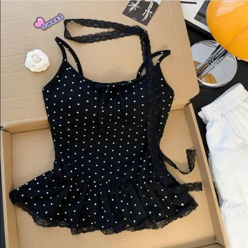 Women's Polka Dot Bandeau Cami Top – French Slim Fit Summer Bandeau Cami Top Axl One Size Black