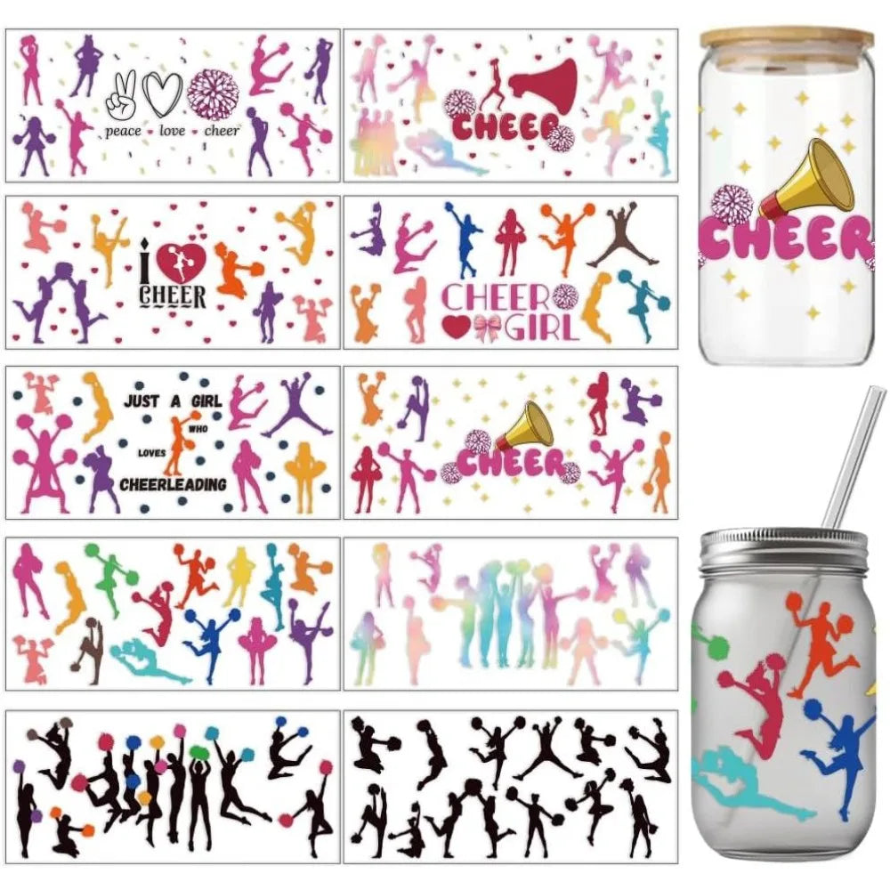 10-Sheet Cheerleading UV DTF Cup Wrap Stickers for 16oz Cups Cup Wrap Decals Axl AECH04-19334