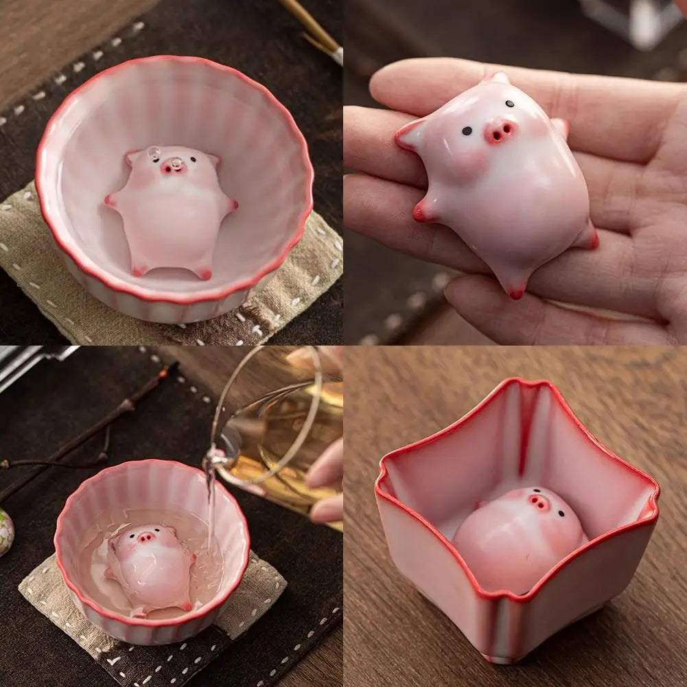 Ceramic Bubble-Blowing Pig Tea Cup Set – Fun Tea Pet Gift Novelty Tea Cup Set Axl