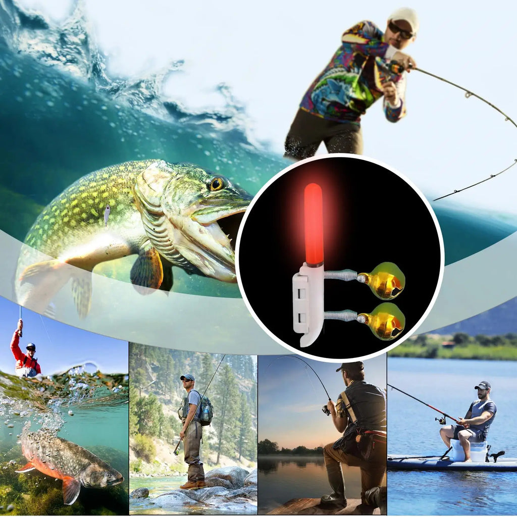 Rechargeable Fishing Rod Tip Light Clip & Bite Alarm Bell Kit Fishing Rod Light Axl