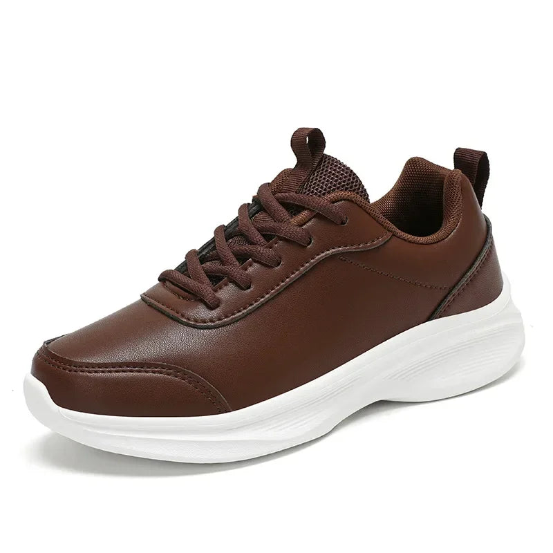 YBQJOO Men's PU Leather Casual Sneakers | Non-Slip Lace-Up Casual Sneakers Axl Brown 44