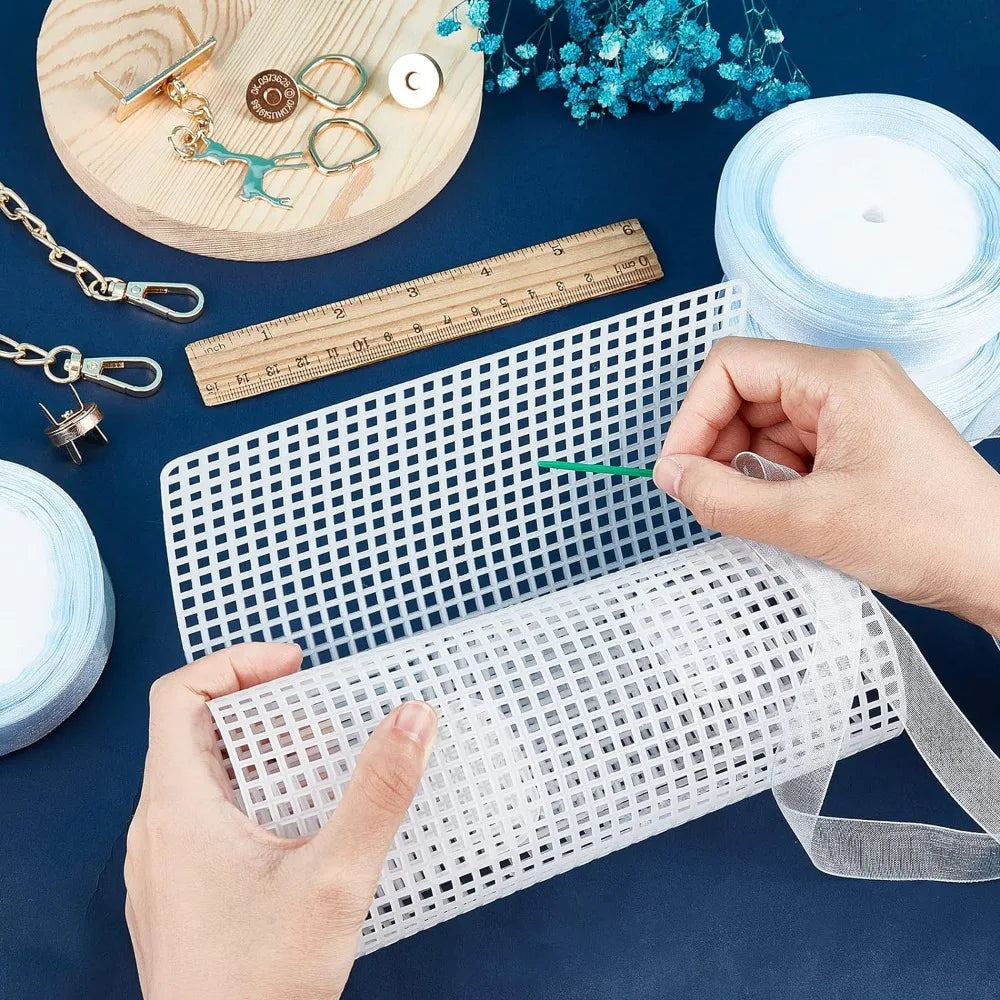 DIY Crochet Bag Kit – Mesh Canvas, Ribbon & Knitting Needles DIY Crochet Bag Kit Axl