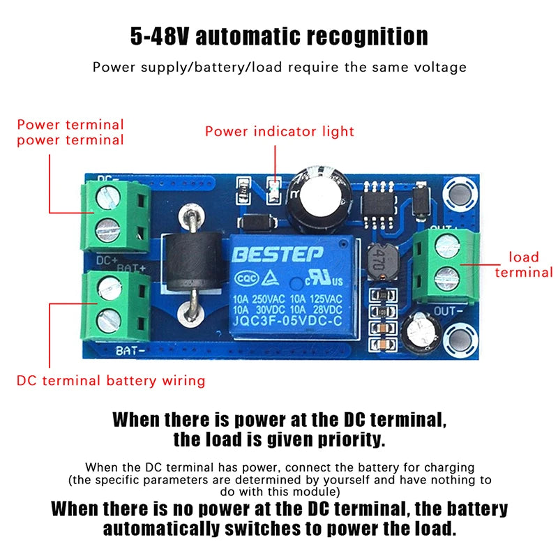 YX850 Auto Power Failure Switch Lithium Battery Backup Module DC 5V-48V Battery Backup Module Axl