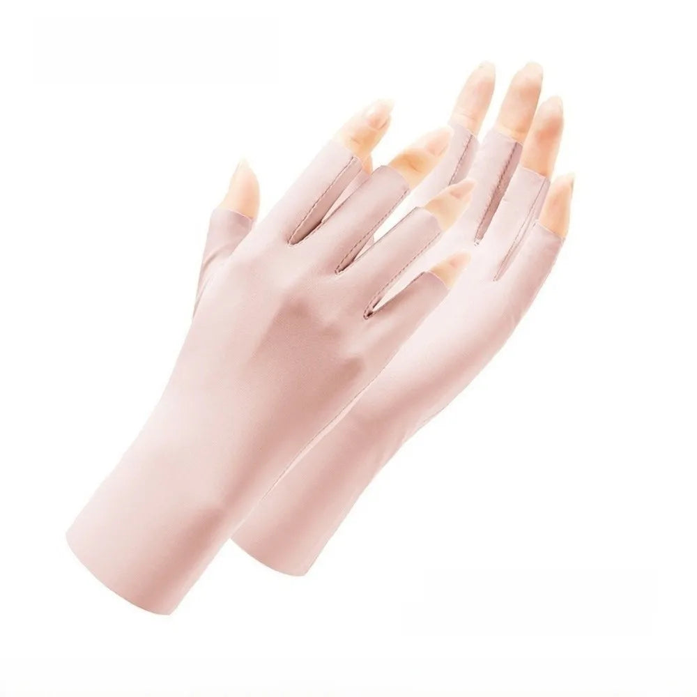 UV Ice Silk Fingerless Driving Gloves for Women | Sun Protection Fingerless Sun Gloves Axl