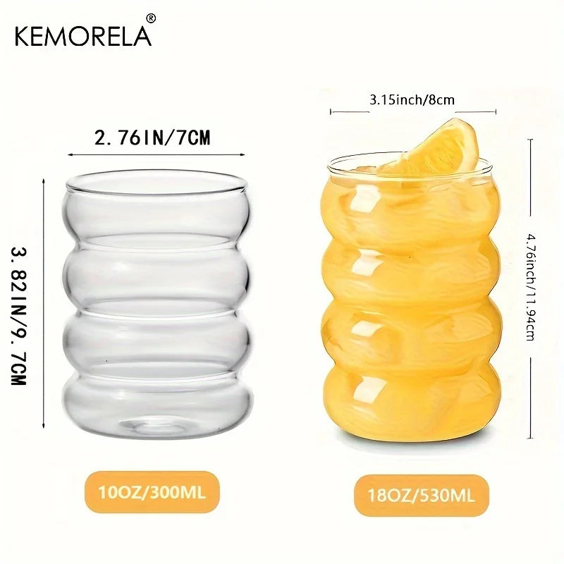 KEMORELA 6-Piece Wave Shape Heat-Resistant Glass Cup Set Glass Drinkware Set Axl